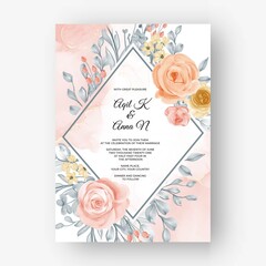 Beautiful Rose Frame Background Wedding Invitation With Soft Pastel Color