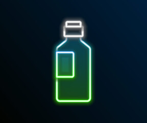 Glowing neon line Bottle of water icon isolated on black background. Soda aqua drink sign. Colorful outline concept. Vector