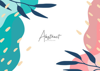 Fototapeta na wymiar Trendy social media post creative Vector set. Background template with copy space for text and images design by abstract colored shapes, line arts, floral, tropical leaves warm color of the earth tone