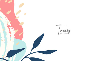 Trendy social media post creative Vector set. Background template with copy space for text and images design by abstract colored shapes, line arts, floral, tropical leaves warm color of the earth tone