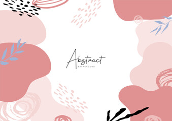 Trendy warm color of the earth tone floral social media post creative vector. Background template with copy space for text and images design by abstract colored shapes, line arts, tropical leaves