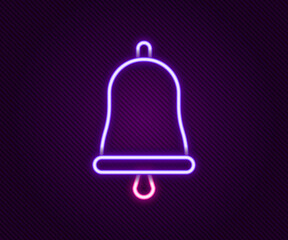 Glowing neon line Ringing bell icon isolated on black background. Alarm symbol, service bell, handbell sign, notification symbol. Colorful outline concept. Vector