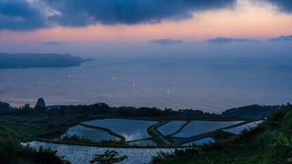 東後畑棚田　夕焼け　長門市