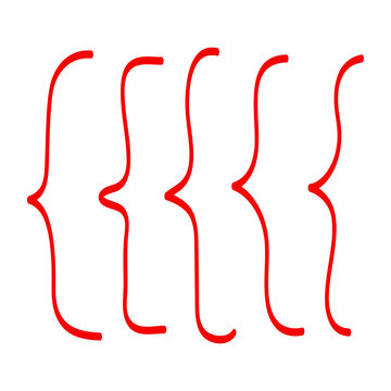 Braces curly typography icon. Hand drawn simple brackets set.