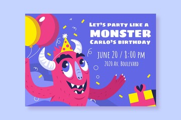 Cartoon Monsters Birthday Invitation Template_4