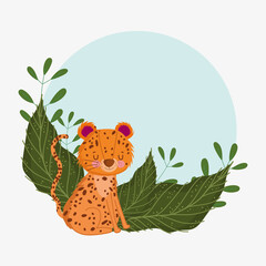 cute leopard with leaves