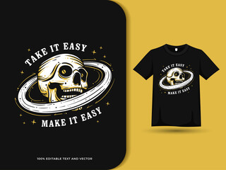 skull head planet galaxy cartoon design with tshirt template