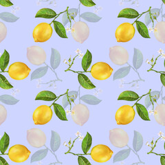 seamless pattern with lemons and lemon flowers