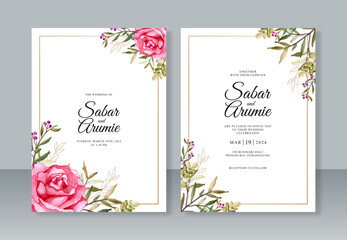Minimalist wedding invitation with watercolor flower painting