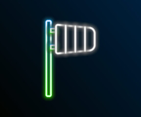 Glowing neon line Cone meteorology windsock wind vane icon isolated on black background. Windsock indicate the direction and strength of the wind. Colorful outline concept. Vector
