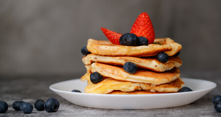 Pancakes on white plate