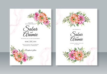 Wedding invitation card template with floral painting watercolor