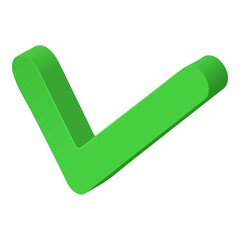 Green check mark icon isometric vector. Tick symbol. Approval, acceptance, concept choose