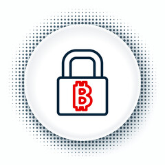 Line Lock with bitcoin icon isolated on white background. Cryptocurrency mining, blockchain technology, security, protect, digital money. Colorful outline concept. Vector