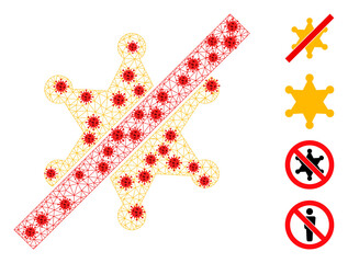 Net no sheriff star using infection style. Mesh wireframe no sheriff star image in low poly style with organized linear items and red virus items.