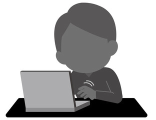 パソコンを操作する人物の不穏なシルエット　イラスト
