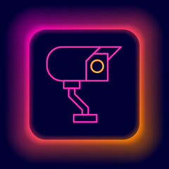 Glowing neon line Security camera icon isolated on black background. Colorful outline concept. Vector