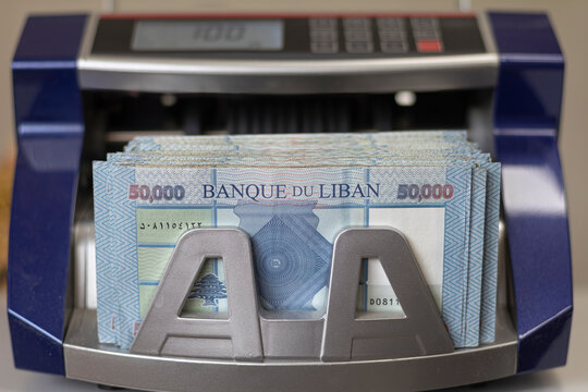 Lebanese Lira Currency In A Money Counting Machine