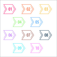 Colorful info-graphic numbers can be use to create presentation. Bullet points numbers one to ten. Colorful shape vector numbers.
