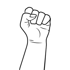 Hand in Fist Black Woman. Feminism. Monochrome vector illustration