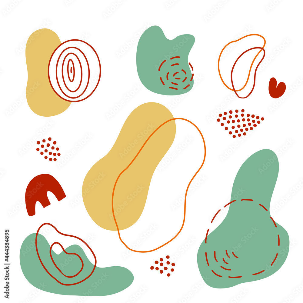 Poster set of various organic shapes and abstract design elements vector illustration. random hand drawn sh