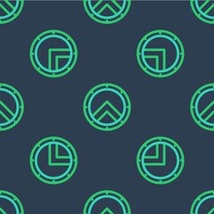 Line Greek shield with greek ornament icon isolated seamless pattern on blue background. Vector