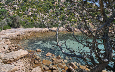 Cala Brigantina beach, little cove in Caprera island, Sardinia