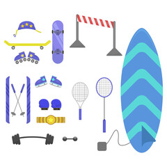 Illustration vector cartoon of assorted sports equipment. Suitable for fashion product.
