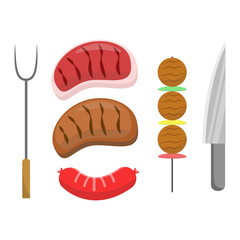 Vector cartoon of grilled meat set and equipment. Suitable for food product