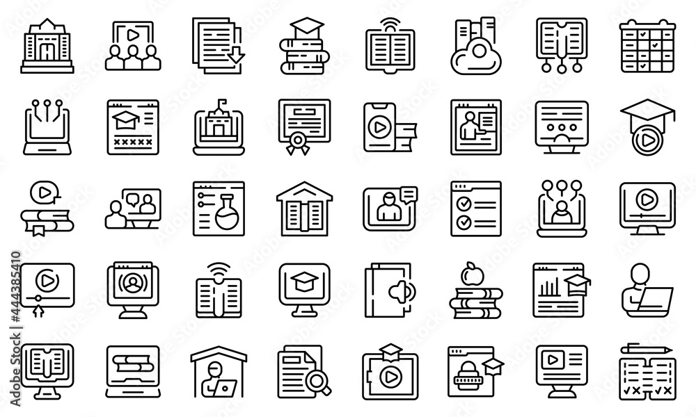 Poster Home schooling icons set outline vector. Counseling scholarship. Computer cloud answer - Posters