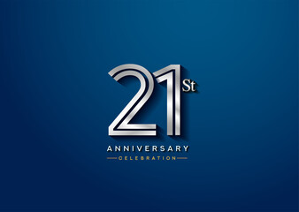 21st anniversary celebration logotype with linked number silver color isolated on blue color. vector anniversary for celebration, invitation card, and greeting card