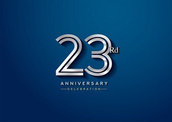 Fototapeta premium 23rd anniversary celebration logotype with linked number silver color isolated on blue color. vector anniversary for celebration, invitation card, and greeting card