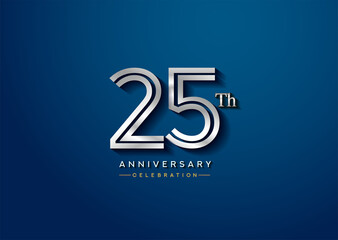 Fototapeta na wymiar 25th anniversary celebration logotype with linked number silver color isolated on blue color. vector anniversary for celebration, invitation card, and greeting card
