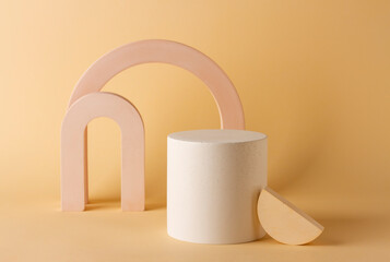 Composition with concrete decorations in the style of minimalism on a delicate background