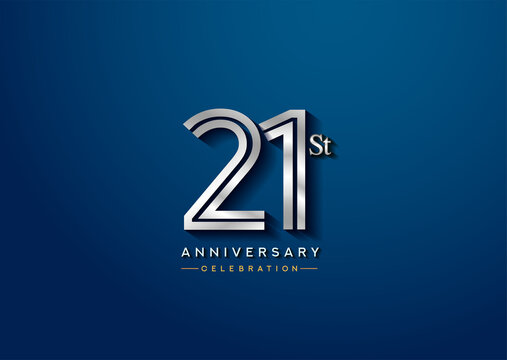 21st anniversary celebration logotype with linked number silver color isolated on blue color. vector anniversary for celebration, invitation card, and greeting card