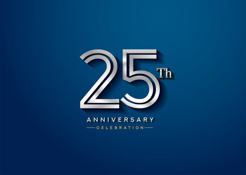 25th anniversary celebration logotype with linked number silver color isolated on blue color. vector anniversary for celebration, invitation card, and greeting card