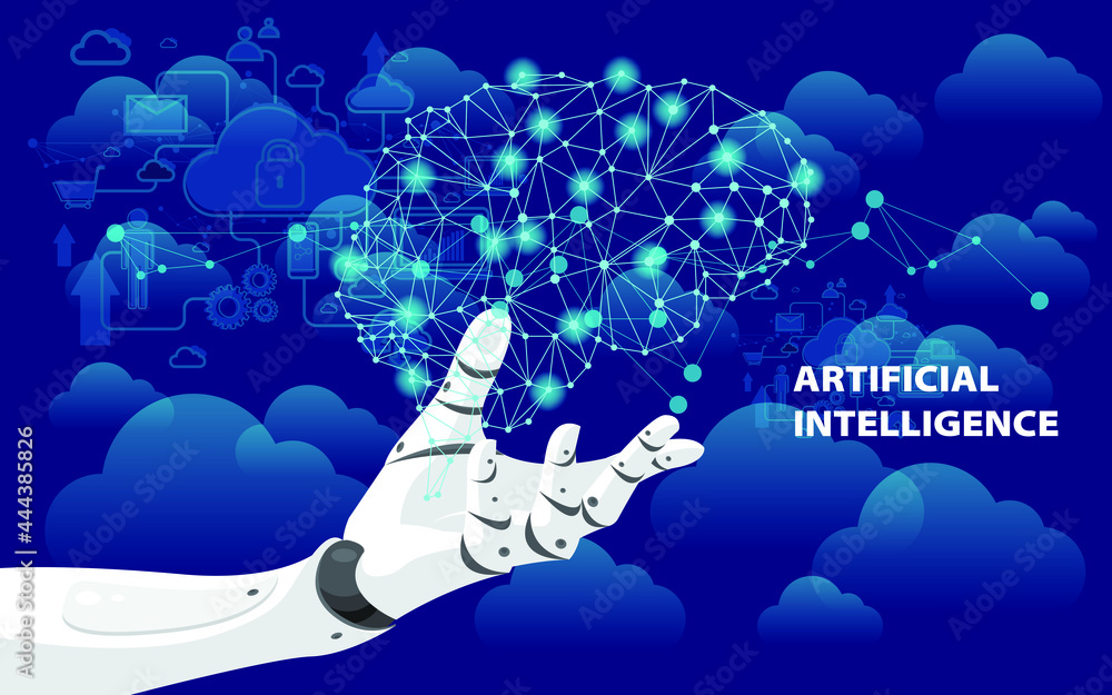Poster ai robot bionic hand arm with gear machine, network plexus connection system, data deep learning, cl
