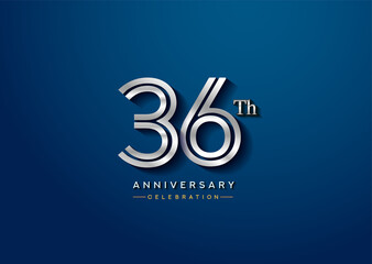 36th anniversary celebration logotype with linked number silver color isolated on blue color. vector anniversary for celebration, invitation card, and greeting card