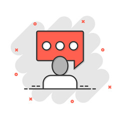 People with speech bubble icon in comic style. Chat cartoon vector illustration on white isolated background. Speaker dialog splash effect business concept.