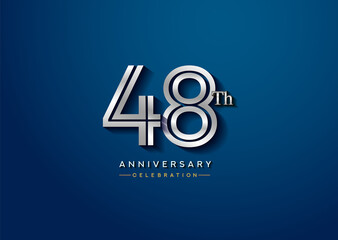 48th anniversary celebration logotype with linked number silver color isolated on blue color. vector anniversary for celebration, invitation card, and greeting card