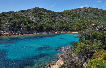 Fototapeta na wymiar Cala Brigantina beach, little cove in Caprera island, Sardinia