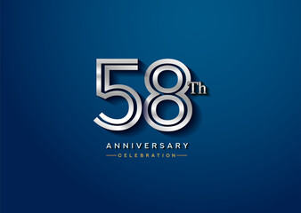58th anniversary celebration logotype with linked number silver color isolated on blue color. vector anniversary for celebration, invitation card, and greeting card