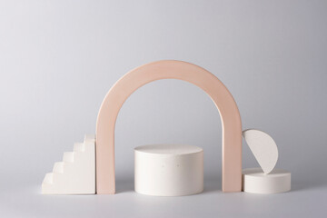 Composition with concrete decorations in the style of minimalism on a delicate background