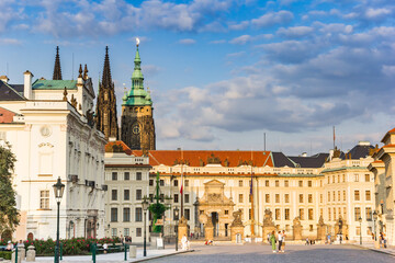 Evening light over the historic castle square of Prague, Czech Republic