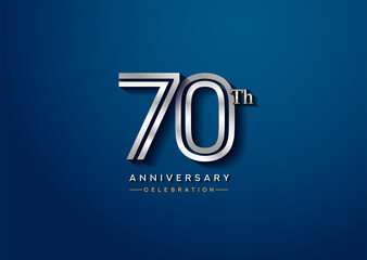 70th anniversary celebration logotype with linked number silver color isolated on blue color. vector anniversary for celebration, invitation card, and greeting card