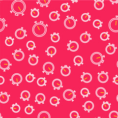 Line Stopwatch icon isolated seamless pattern on red background. Time timer sign. Chronometer sign. Vector