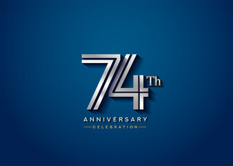 74th anniversary celebration logotype with linked number silver color isolated on blue color. vector anniversary for celebration, invitation card, and greeting card