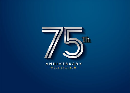 75th anniversary celebration logotype with linked number silver color isolated on blue color. vector anniversary for celebration, invitation card, and greeting card