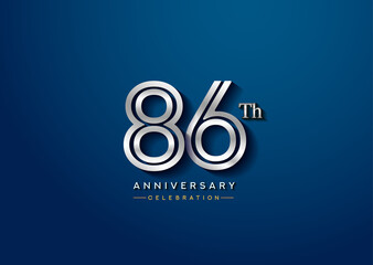 86th anniversary celebration logotype with linked number silver color isolated on blue color. vector anniversary for celebration, invitation card, and greeting card