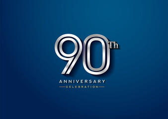 90th anniversary celebration logotype with linked number silver color isolated on blue color. vector anniversary for celebration, invitation card, and greeting card